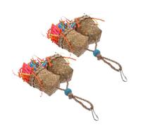 DIKACA 2pcs Natural Palm Leaf Bird Chew for Parrots Cockatiels Small Birds Hanging Foraging Cage Accessory with Bright Colors for Exercise and Mental Stimulation