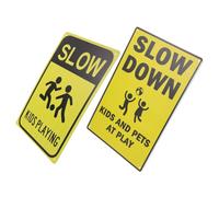 DIKACA 2pcs Playing Attention Road Signs Metal Caution Street Warning Signs for Pedestrian Safety High Visibility Slow Down Alerts for Traffic Control