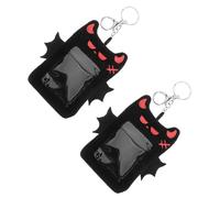 DIKACA 2pcs Plush Devil Wings Card Holder Keychain, Black Bat Design Protective Photo Sleeve Case for Students, Bus Cards, ID Badges, Halloween Theme
