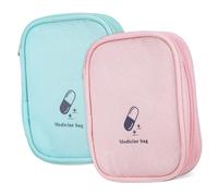 DIKACA 2pcs Portable Medicine Storage Bag Small Medical Organizer Pouches in Pink Green Water-resistant Oxford Cloth with Multiple Compartments for Travel Hiking Outdoor Medication