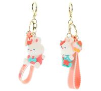 DIKACA 2pcs Rabbit-shaped Keychain Adorable Bunny Keychain Charm Bag Hanging Pendants for Women Cute Decor Keyrings