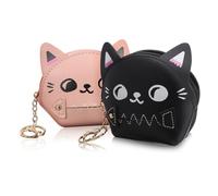 DIKACA 2pcs Small Zipper Pouch Kitten Coin Purse Cute Cat Keys Wallets in PU Material Key Holders for Women Stylish Cartoon Pouch for Organizing