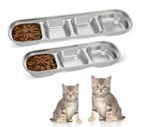 DIKACA 2pcs Stainless Steel Multi-grid Pet Feeding Trays, 3-compartment and 4-compartment Food Bowls for Small Dogs and Hamsters, Sturdy Non-toxic Fodder Plates for Indoor Feeding