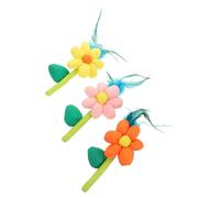 DIKACA 3pcs Interactive Cat Teaser Wand Set Plume Fabric Flower for Indoor Cats Fun Kitten Engaging Teaser Rods for Entertaining Playtime Activities