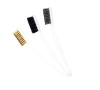 DIKACA 3pcs Wire Brush Set with Curved Plastic Handles Stainless Steel Brass Pig Bristle for Rust Removal Fine Detail Cleaning in Narrow Spaces Multi-use Industrial and Vehicle