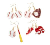 DIKACA 4 Pair Baseball Earrings for Women Lightweight Asymmetrical Sports Jewelry with Cartoon Enamel Hat and Bat Design Durable Cute Accessories for Teens and Daily Party Wear
