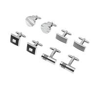 DIKACA 4 Pairs Men's Brass Suit Cufflinks Set with Classic French Shirt Designs Polished Black Enamel Striped Engraved and Cylindrical Styles for Business Wedding Formal Occasions