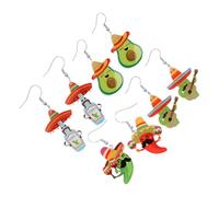 DIKACA 4 Pairs Mexican Fiesta Earrings Funny Acrylic Drop Dangle Jewelry with Cactus Avocado Chili and Hat for Women for Cinco De Mayo Celebrations