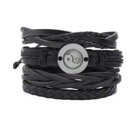 DIKACA 4Pcs Adjustable Hand Woven Leather Wrist Chain Bracelets with Eight-diagram Tactics Design Simple Fashion DIY Bangles for Women and Men Unisex Chic Leather Jewelry for Everyday