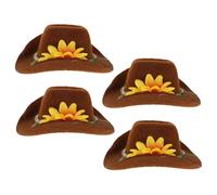 DIKACA 4PCS Adjustable Miniature Pet Cowboy Hats with Floral Design Secure Fit Headgear for Hamsters Guinea Pigs Parrots Snakes Western Style Rodent Accessories for Farm Themed Parties