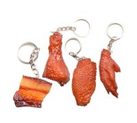 DIKACA 4Pcs Creative PVC Food Key Chain Simulation Chicken Feet Drumstick Wings Streaky Pork Keyrings Bag Pendant Decoration for Backpack and Keys Gift for Birthday Thanksgiving Christmas