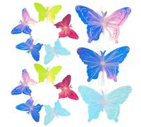 DIKACA 50pcs Waterproof Butterfly Solar Lights Outdoor Garden LED Pathway Lamps Colorful PVC Fiber Optic Decorations for Patio Yard Christmas