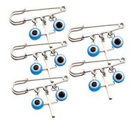 DIKACA 5pcs Turkish Blue Eye Cross Brooch Pins for Women, Silver Safety Lapel Pins Decorative Evil Eye Brooches for Clothing, Bags, and Shirts