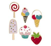 DIKACA 6pcs Cute Cartoon Ice Cream Strawberry Lollipop Brooch Pins Summer Fashion Badges Durable Spring Accessories for Women Clothes Bags Hats