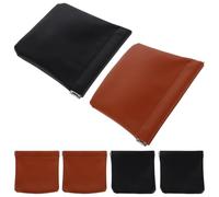 DIKACA 6pcs Small Self-Closing PU Makeup Bags for Women - Portable Mini Cosmetic Pouches for Lipstick, Jewelry, Earphones and Keys, Purse Organizer Storage, Brown, 12x11.3cm