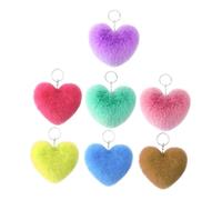 DIKACA 7pcs Heart Shape Keychains Fluffy Faux Soft Key Ring Bag Pendant Decorative Ornaments for Home and Car Use for Women Random Color