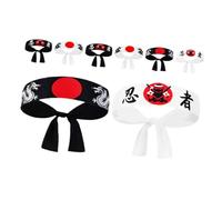 DIKACA 8pcs Japanese Samurai Headband with Bushido and Ninja Designs Bandanas for Karate Cooking Cosplay and Sports Authentic Costume Accessory for Men and Women