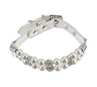 DIKACA Adjustable Dog Pearl Collar with Leash for Pets Handmade PU Leather Necklace Stylish White Imitation Pearls Strap for Cats and Puppies Comfortable Everyday Wear Accessory