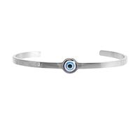 DIKACA Adjustable Evil Eye Open Bangle Bracelet for Women, Titanium Steel Silver Finish, Turkish Blue Eye Protection Jewelry, Minimalist Adjustable Wristband
