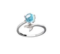 DIKACA Adjustable Fish Tail Zircon Ring for Women Chic Open Band Finger Jewelry White Unique Mermaid Design for Ladies Stylish Accessory