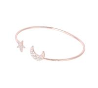 DIKACA Adjustable Rose Gold Moon and Star Rhinestone Bracelet Lightweight Alloy Open Cuff Bangle for Women Fashion Shining Holiday Jewellery Gift