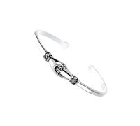 DIKACA Adjustable Vintage Silver Plated Arm Ring Bracelet with Double Hands Shaking Pattern Creative Opening Wrist Jewelry for Women Daily Wear Parties and Special Occasions