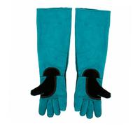 DIKACA Anti-bite Long Sleeve Pet Gloves for Dogs Cats Blue Faux Leather Welding Gloves with Extended Cuff Bite Resistant for Feeding Bathing Bird Handling and Reptile Grabbing