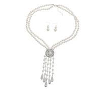 DIKACA Baroque Faux Pearl Necklace Set with Long Tassel Teardrop Choker and Earrings Unique Renaissance Bridal Jewelry for Women Wedding Statement Costume Necklace with Comfortable