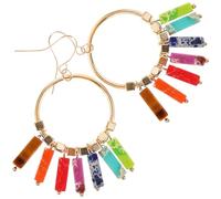 DIKACA Bohemian Tassel Earrings with Seven Chakra Colorful Stones Long Boho Style Ear Pendants for Women Stylish Marble Effect Lightweight Ear Decor