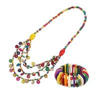 DIKACA Boho Jewelry for Women Coconut Shell Multi Layered Necklace and Beaded Bracelet Summer Beach Travel Lightweight Natural Wear Resistant Vintage Style Gift