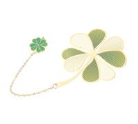 DIKACA Chinese Style Brass Metal Bookmark with Four-Leaf Clover Pendant Decorative Chain Bookmarks for Reading Lovers for Home Office Classroom Library Use