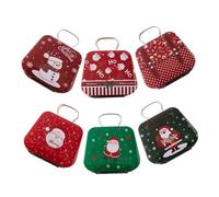 DIKACA Christmas Candy Tin Boxes 6pcs Set Handle, Mini Iron Cookie Tins for and Adults, Holiday Treat Storage Containers for Xmas Party Decorations
