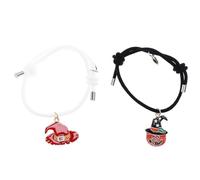 DIKACA Couple Set, 1 Pair Heart Charm Connecting Hand Jewelry, Black and White Pumpkin Hat Design, Matching Relationship Bangles for Couples