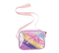 DIKACA Crossbody Purse Small Glitter Handbag with Snap Closure Adjustable Strap Lightweight Cartoon Bag for Little Featuring Rainbow Star Designs and Heart Ribbon Accent
