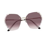 DIKACA Crystal Rhinestone Frameless Sunglasses for Women Fashion Party Accessory Lightweight Protective Eyewear with Golden Double Tea Tint for Festival Rave