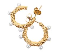 DIKACA Delicate Geometric Earrings for Women Pearl Decor Studs Lightweight Comfortable Ear Jewelry for Anniversary Valentine Day