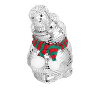 DIKACA Disco Ball Snowman Figurine Christmas Decor with Mosaic Mirror Tiles and Knitted Scarf Lightweight Glass and Polyester Holiday Ornament for Indoor Party and Home Decoration