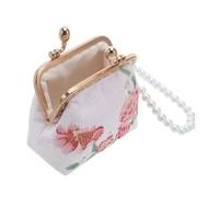 DIKACA Embroidered Clutch Purse for Women Small Fabric Mini Organizer with Double Clasp Closure Luxury Chinese Traditional Flower Brocade Wallet Secure Coin Purse with Pearl Accents for