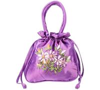 DIKACA Ethnic Embroidered Drawstring Bag Small Tote Purse for Women Lightweight Handbag with Handle for Party Dating Daily Use