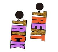 DIKACA Halloween Glitter Asymmetrical Letter Earrings for Women Large Colorful Acrylic Drop Dangle Earrings Spooky Festive Fashion Accessories for Costume Parties and Daily Wear