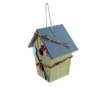 DIKACA Hanging Bird House with Blue Roof for Garden and Outdoor Use Weather-resistant Shelter for Small Birds Easy to Hang Tree Porch Protective Nesting Haven