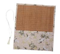 DIKACA Large-Capacity Bamboo and Cloth Roll up Pencil Case for Calligraphy Brush Pens, Easy to Use and Carry White Brush Pen Roll Wrap Suitable for Students and Artists