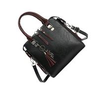 DIKACA Large Capacity PU Leather Tote Handbag with Tassel for Women Vintage Single Shoulder Bag Fashionable Crossbody Design Elegant Black Ladies Purse for Travel and Daily Use
