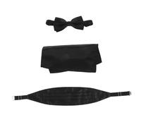 DIKACA Men's Formal Bow Tie Cummerbund and Pocket Square Set Satin Party Wedding Accessory Kit for Groomsmen and Bridegroom Stylish Black Elegant Suit Decoration