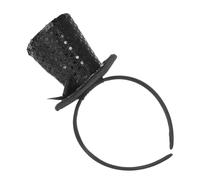 DIKACA Mini Black Sequin Top Hat Headband with Bow for Teens and Adults Comfortable Soft Fascinator for Halloween Tea Party Christmas and Costume Cosplay Accessories