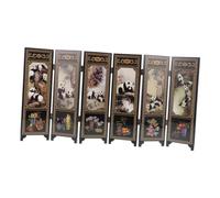DIKACA Mini Wooden Folding Screen Chinese Divider with Antique Lacquerware Panda Design Feng Shui Ornament for Home and Office Desktop Decoration Handmade Vintage Style Decorative Panel