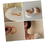 DIKACA Minimalist Acrylic Hoop Earrings for Women and Teen Lightweight Checkerboard Drop Design Retro Colorblock Geometric Jewelry for Parties and Weddings