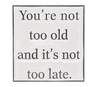 DIKACA Motivational Metal Lapel Pin Minimalist Design Uplifting Quote You Re Not Too Old Not Too Late Chic Badge Jewelry Accessory for Party Favors and