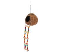 DIKACA Natural Coconut Shell Hanging Reptile House with Ladder Multi-functional Hideout for Lizards Turtles Snakes Use Decorative Nest for Terrarium Accessories and Habitat Enrichment