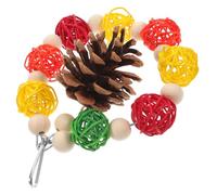 DIKACA Natural Pine Cone Foraging Bird Chewing with Colorful Rattan Ball Sturdy Hanging Parrot for Cage Wear-resistant Bite for Parakeet Cockatiel and Birds